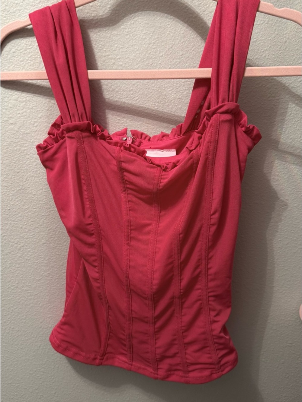 Buckle Hot Pink Ruffled Strap Corset Tank